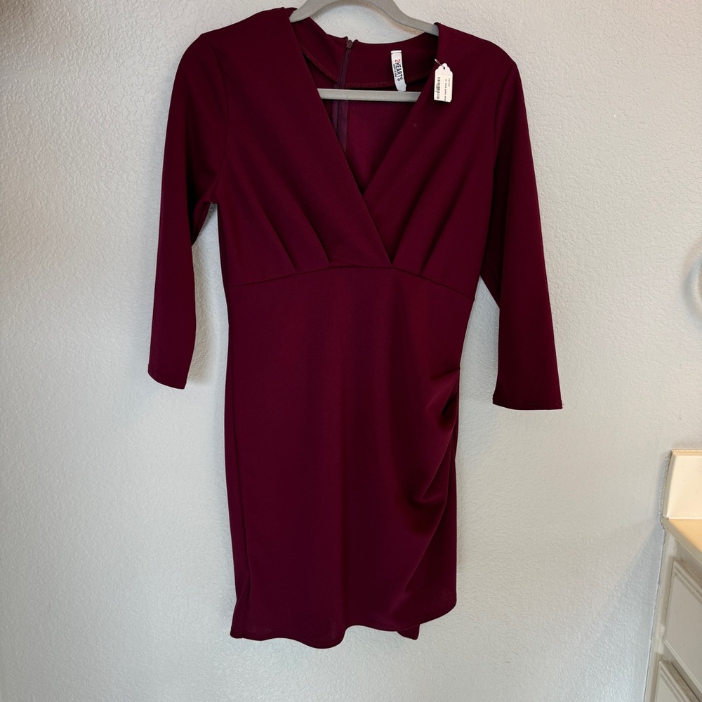 Elegant Wine V-Neck Dress